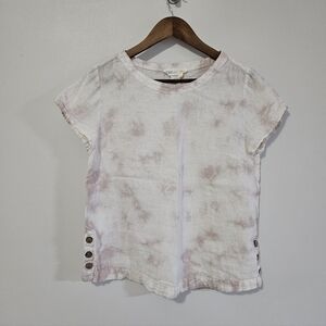 C&C California 100% Linen Short Sleeve Blouse Small Tie Dye